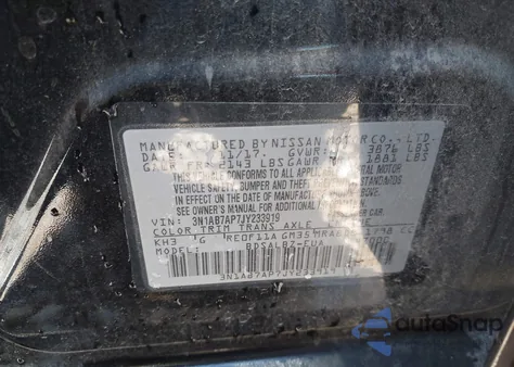 2018 Nissan Sentra S из США, поврежденный, VIN 3N1AB7AP7JY233919